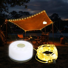 ZIMYEE Camping String Lights, 2 in 1 Outdoor String Lights with 8 Lighting Modes, Waterproof 32.8FT Portable Stowable Camping Lights for Camping, Yard, Party Decor and Holiday Christmas Gift