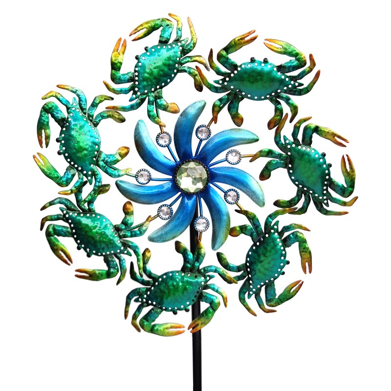 39" Crab Wind Spinners Metal Windmill Garden Stake,Ocean Theme Outdoor