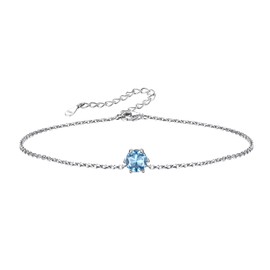Silvora Women's Sterling Silver Anklet with March Birthstone - Dainty Anklet for Women