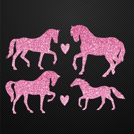 Glitzerdeals Iron-On Patches Glitter Horses Set of 4 with Hearts Flamingo Iron-On Patches for Textiles Carnival Costume Horse Fancy Dress Patch for Ironing Horse