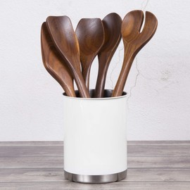 Creative Home Heavy Gauge Stainless Steel Tool Crock Utensil Flatware Holder, Small, 5" Diam. x 6-1/4" H, White