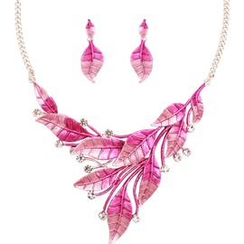 rneyflow - Juego de joyas para mujer, diseño floral, estilo bohemio, estilo bohemio, diseño de hojas, Metal, Cristal, Chapado en rosa-platino