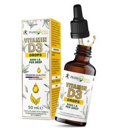 Pharmavital Vitamin D3 Drops 5000 50 ml Liquid (1830 Drops) - Laboratory Tested 5000 IU per Drop - Strengthen Immune System for Bones and Muscles - High Quality: Very High Stability, Vegetarian