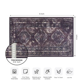 NAAR 4x6 Area Rugs, Washable Rug, Low-Pile, Non-Slip, Non-Shedding, Foldable, Kid & Pet Friendly - Area Rugs for Living Room, Bedroom, Kitchen, Dining Room Rug, (Burgundy/Black, 4'x 6')