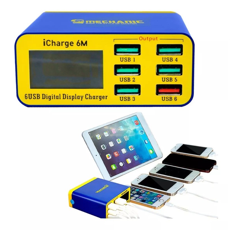 Celmex Multi Cargador De 6 Puertos Usb Con Pantalla Digital