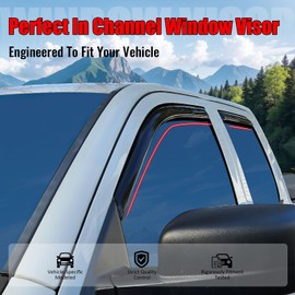 IKON MOTORSPORTS in Channel Window Visors Compatible with 2009-2018 Dodge Ram 1500 Quad Cab, 2019-2024 Ram 1500 Classic Quad Cab, Acrylic Smoke Rain Guards, Side Window Wind Deflectors 4PCS