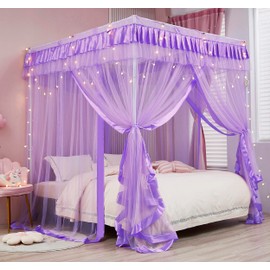 Mengersi Bed Canopy for Girls,Canopy Bed Curtains Canopy for Bed Drapes,Princess Bed Curtains Birthday Present Girls Room Decor,Purple