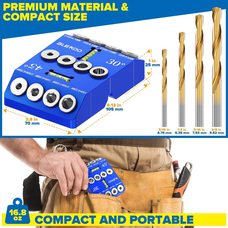 BLEKOO Angled Drill Guide Jig with Level, Drill Guide with