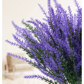 Ouddy Decor 24 Bundles Artificial Lavender Flowers Fake Plastic Purple Flowers Outside UV Resistant for Home Wedding Kitchen Garden Patio Window Box Table Centerpieces Indoor Outdoor Decor (Purple)