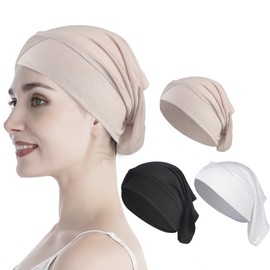 3 Pcs Womens Muslim Under Scarf Hijab Cap Stretch Sleep Hair Turban Head Wraps Bonnet Chemo Cap Beanie Hat Headwear