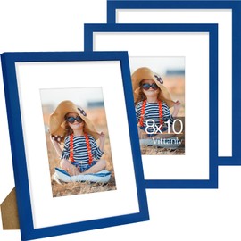 Vittanly 8x10 Picture Frame Set of 3, Display Pictures 5x7 with Mat or 8x10 without Mat for Wall Mounting or Tabletop, Picture Frames for Wall Decor, Engineered Wood, Royal Blue