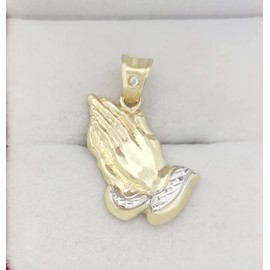 AMZ Jewelry 10k Yellow Gold Praying Hands Prayers Hands Pendant 1.0 in x 0.7 in