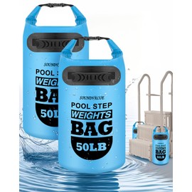 2 Pack 50lb Heavy Duty Pool Ladder Weights, Universal Above Ground Pool Step Sand Bags with Handles, 500D PVC Durable Waterproof & Foldable Sandbags for Swimming Pool Stairs (Sky Blue)
