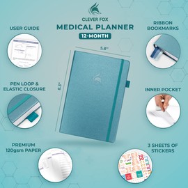 Clever Fox Compact A5 Medical Planner 12-Month – Medical Notebook, Health Diary, Wellness Journal to Track Health –12 Months (Aquamarine)