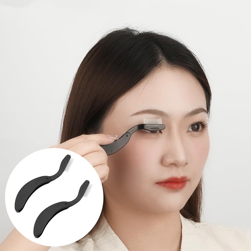 Pack of 2 Foldable Eyelash Brushes, Black Eyelash Brushes, Portable