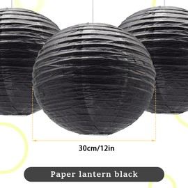 Ruidee 6Pcs Paper Lanterns Decorative Round Hanging Paper Lanterns for Birthday, Wedding, Christmas Xmas, Bridal, Home Decor, Party Decoration（12in/Black）