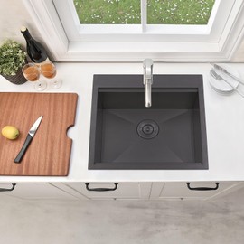 21x20 Inch Black Kitchen Sink, Drop In Bar Sink Black,Stainless Steel Square Small Topmount Workstation Kitchen Sink,Single Bowl Kitchen Sink for Laundry Office Wet Bar Prep RV Outdoor Yard
