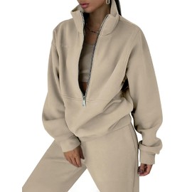 Himosyber Women Sweatsuits Half Zip Fleece Sweatshirt and Pant 2 Piece Joggers Set Tracksuit (Khaki-S)
