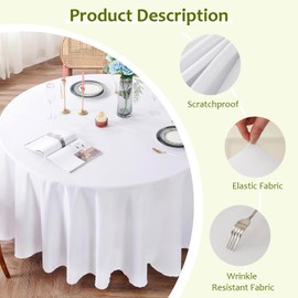 GEWONELIFE 6 Pack White Round Tablecloth 60 Inch, Washable White Table Cloth Elastic Edge with Table Skirt Circular Table Cover for Wedding Banquet Party, Birthday, Buffet Restaurant and Dining Table