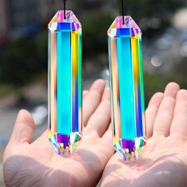 2pcs Suncatchers 5" Large Crystal Prisms Sun Catcher with Glass Rectangle Colored Hexagon Rainbow Maker for Windows Room Office Chandelier Garden Fantasy Aesthetic Home Decor DIY Craft