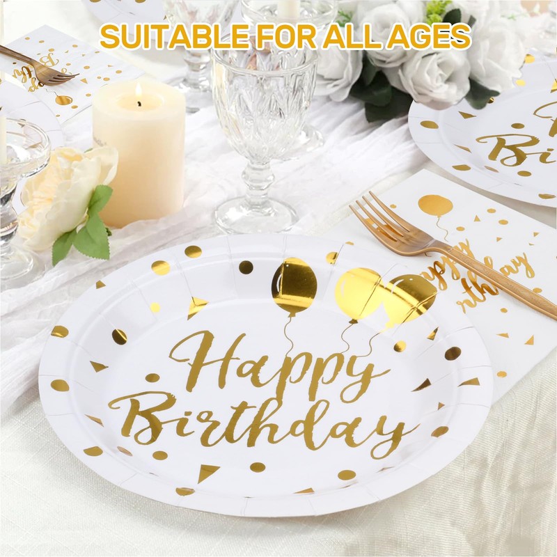 Bogoke 75PCS Happy Birthday Paper Plates - 7 Inch White