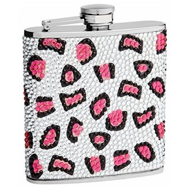 Top Shelf Flasks 6 oz. Leopard Pattern Hip Flask Made From Genuine Rhinestones