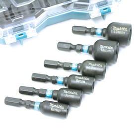 Makita Hexagonal Impact Socket Bit 0.27, 0.31, 0.47, 0.4, 0.47, 0.47, 0.47, 0.47, 0.47, 0.47, 0.45, 0.45, 0.55 inches (6, 7, 8, 10, 12, 13 mm) Set, Includes Magnet, 1/4 BLACK Series E-180