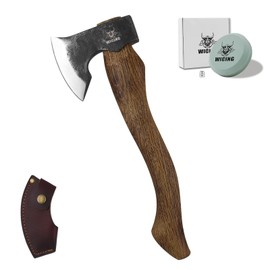 WICING Camping Hatchet - 15.2 inches Chopping Axe for Wood Splitting and Kindling, 1065 High Manganese Steel and Beech Wooden Handle, with Leather Sheath