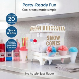 Nostalgia Snow Cone Shaved Ice Machine - Retro Table-Top Slushie Machine Makes 20 Icy Treats - Includes 2 Reusable Plastic Cups & Ice Scoop - White