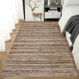 GarveeHome Washable 5x7 Rug Low Pile Living Room Rug Non Shedding Soft Bedroom Rug Modern Braided Print Indoor Rug Non Slip Farmhouse Throw Mats Contemporary Elegant Accent Rug Neutral Rug, Brown