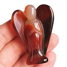Manekieko Natural Carnelian Healing Crystal Prayer Guardian Angel Statue,48mm Carving Pocket Palm Stone Figurines Decoration