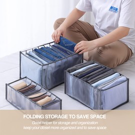 SANTUKEY Organizador de ropa para clóset, 7 rejillas, lavable, portátil, organizador de clóset de malla de separación, organizador de cajones plegable para ropa interior, calcetines, bufandas, jeans