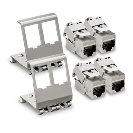 FGB 10Gbps 4x CAT 7 Keystone Jack Module with 2x 2-Port DIN Rail Adapter - Tool-free LSA - Metal STP Shielding RJ45 Socket Snap-in Mounting for 35 mm DIN Rails - Ethernet LAN Network Switch