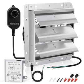 Criditpid 7 Inch Shutter Exhaust Fan, 760 CFM High Speed Wall Mounted Fan, Attic Vent Fan with Speed Controller and Thermostat for Greenhouse, Garage, Warehouse, Basement, Chicken Coop Ventilation