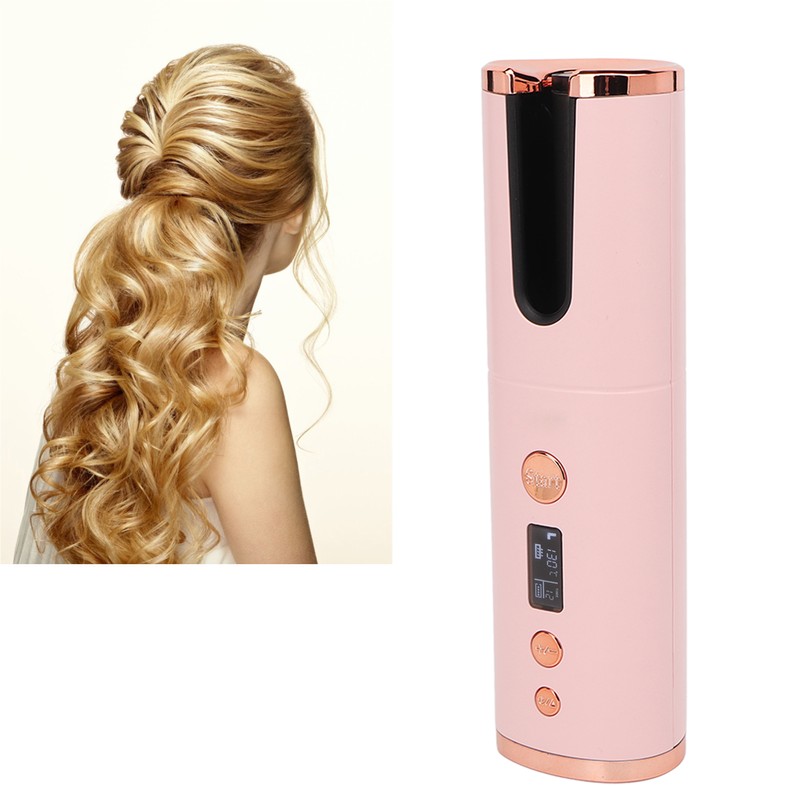 Automatic Curling Iron Cordless Ceramic Rotating LCD Display Rechargeable 4000mAH