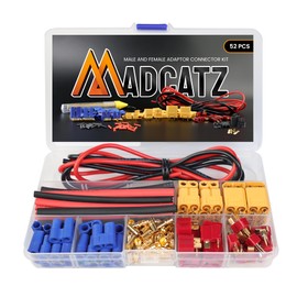 MADCATZ T-Plug EC3 XT60 Male & Female Connector Adapters with 14awg Silicone Wire and Heat Shrink Tubing for RC ESC Lipo Battery Motor Accessories (Pack of 52 PCS)