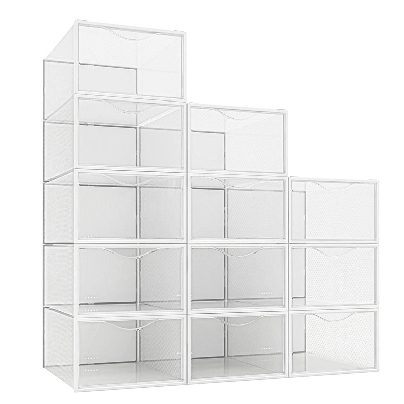 12 Pack Shoe Storage Bins, Clear Plastic Stackable Shoe Organizer