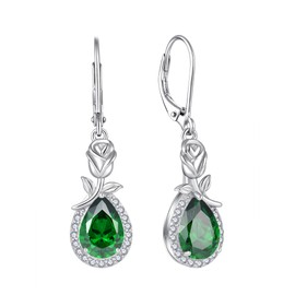 Starchenie Rose Dangle Earrings for Women 925 Sterling Silver Drop Leverback Earrings Created Emerald Jewelry