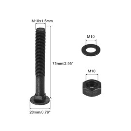 uxcell M10 x 70mm Carriage Bolt Kit, 12 Set Round Head Square Neck Screws, Carriage Bolts Screws Set Includes Washers and Nuts - Carbon Steel Black Oxide for Fastening Accessories