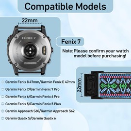 TumpCez Quickfit 22mm Bands for Garmin Fenix 8 47mm/Fenix E 47mm/Fenix 7/Fenix 7 Pro/Fenix 6/Fenix 6 Pro/Fenix 5/5 Plus/Epix Gen 2/Approach S62/S60 Band,Elastic Watch Nylon Strap Wristband