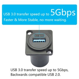 Riertostng 2Pcs USB 3.0 Panel Mount Connector Socket, D-Type USB 3.0 Through Data Female to Female Coupler with Install Screw, USB High Speed Data Extension Adapter