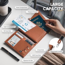 VULKIT Passport Holder Wallet for Travel, Travel Document Organiser RFID Blocking Leather Passport Card Cover Case Travel Essentials with Lanyard for Women