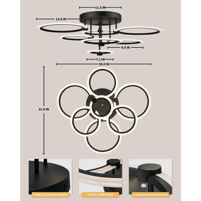 SEABLE Modern LED Ceiling Light 7 Rings Dimmable Ceiling Light