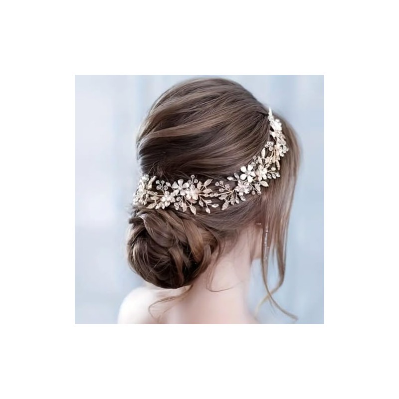 Abc Style Diadema Novia Dorada Flores para Pelo Fiesta Mujeres