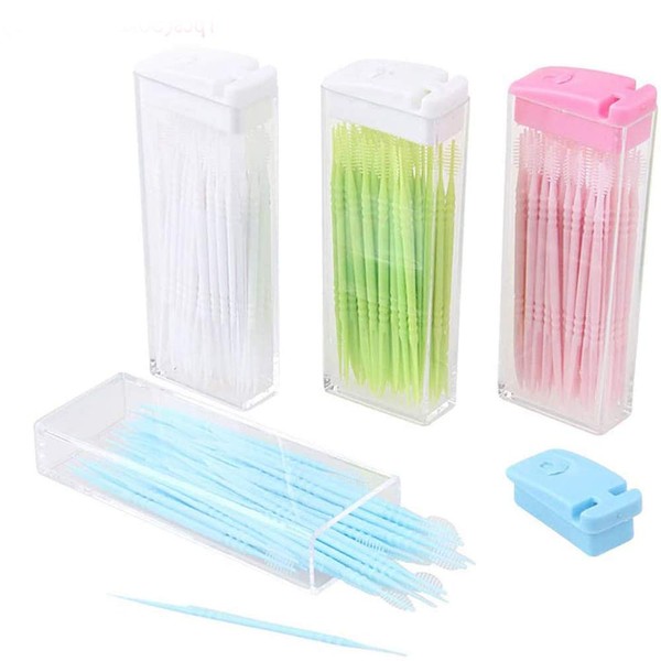 50pcs Plastic Interdental Picks with Portable Storage Box Random Color