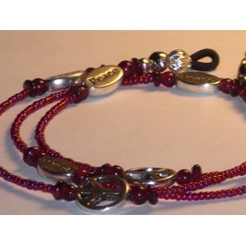 Beaded PEACE Eyeglass Chain Holder Necklace Garnet Accents Glass Seed Beads 28 inches