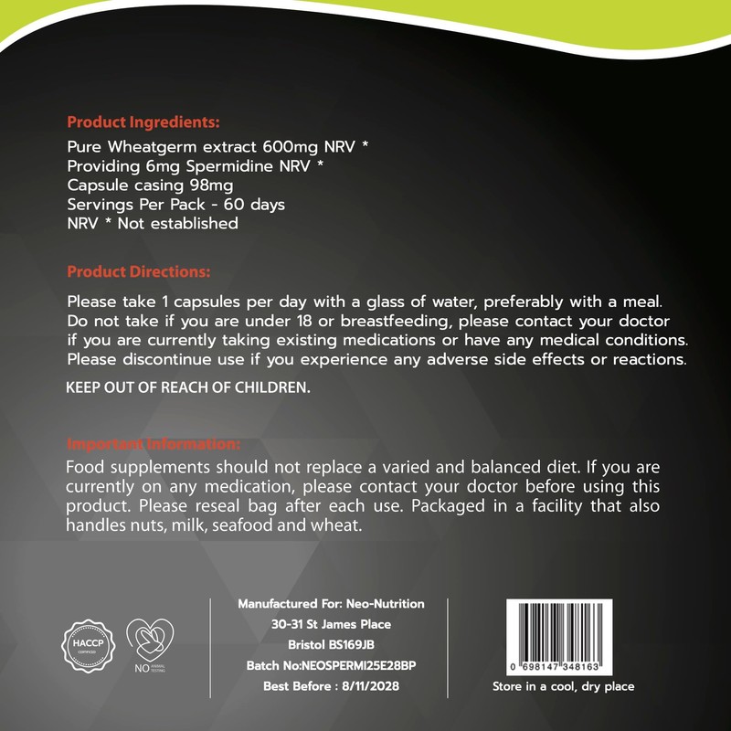 Spermidine Wheat Germ Extract – 600mg per Capsule - 6mg