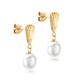 Carissima Gold Women's 9ct Yellow Gold 7mm x 9mm Freshwater Pearl Shell Drop Earrings
