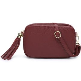 Italian Genuine Leather Tassel Crossbody Purse Soft Shoulder Handbag for Women Snapshot Camera Bag Lightweight Evening Bag (Red)