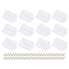sourcing map 12 Pcs 90 Degree Plastic Corner Braces, 20x42x20mm Shelf Right Angle Brackets with Screws for Cabinets Cupboards, Transparent
